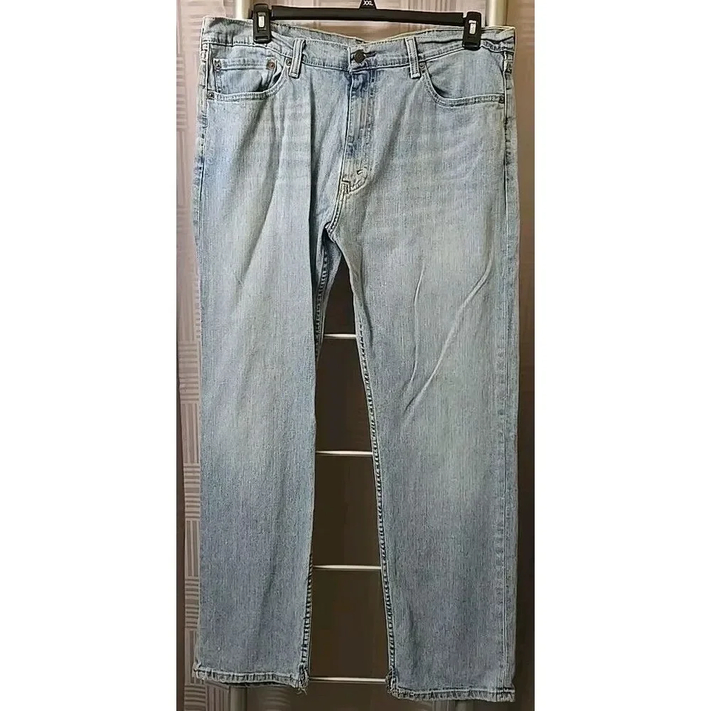Levis 505 Jeans Men‎ 38X32 Blue Light Wash Denim Straight Stretch Pants Workwear